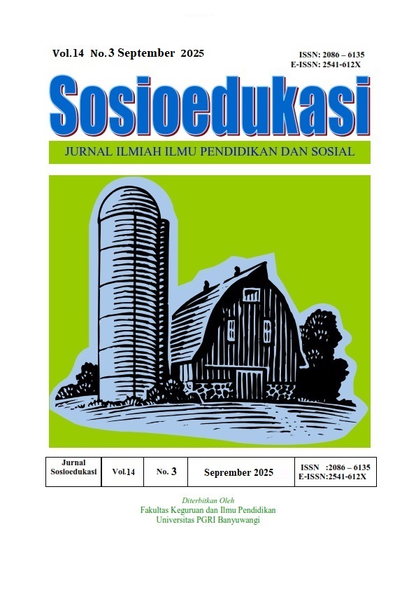 					View Vol. 14 No. 3 (2025): SOSIOEDUKASI : JURNAL ILMIAH ILMU PENDIDIKAN DAN SOSIAL
				